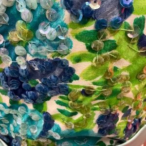 1965 Linen Satin Floral Sequined Vintage Evening Gown